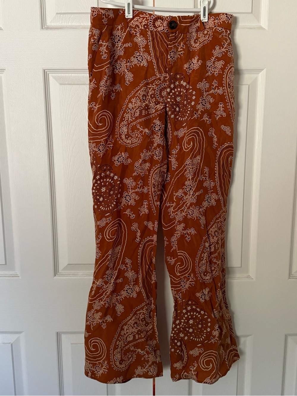 Zara Rust-Brown Paisley Buttoned Pants